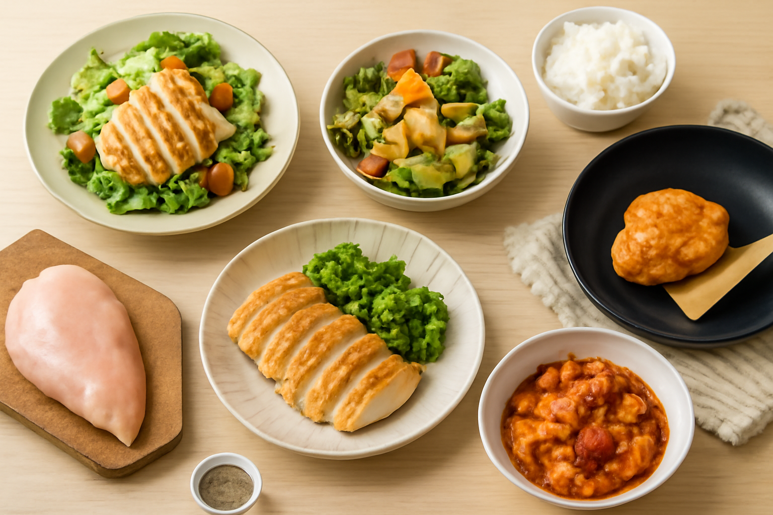 鶏むね肉を使った様々な料理のイメージ