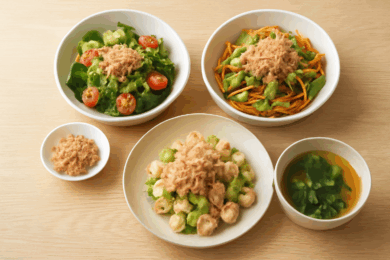 かつお節を使った彩り豊かな料理のイメージ