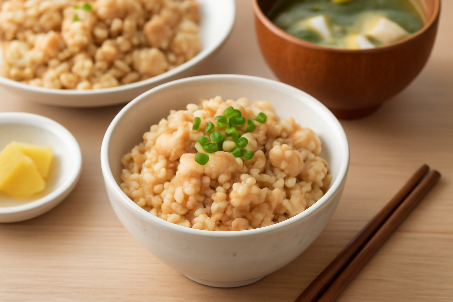 食卓に並ぶ鶏肉ご飯のイメージ