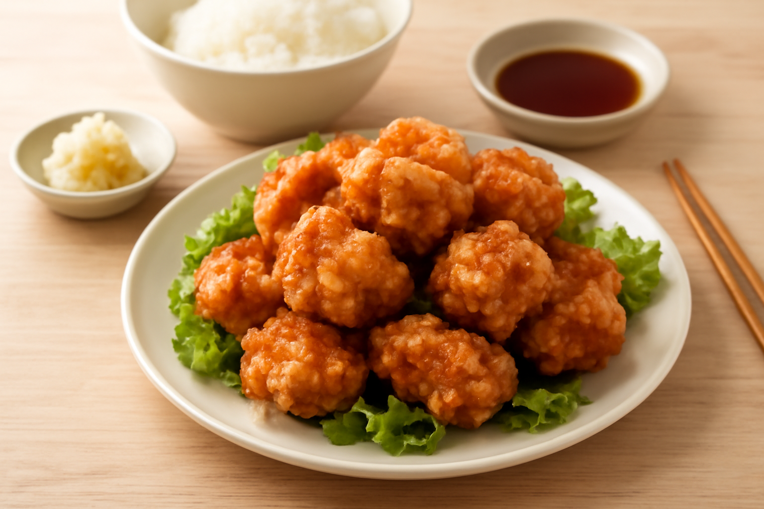 食卓に並んだ美味しそうな唐揚げ