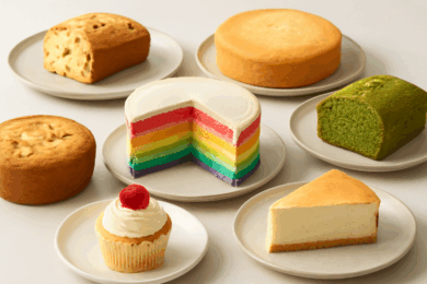 ホットケーキミックスを使った色とりどりのケーキの集合写真