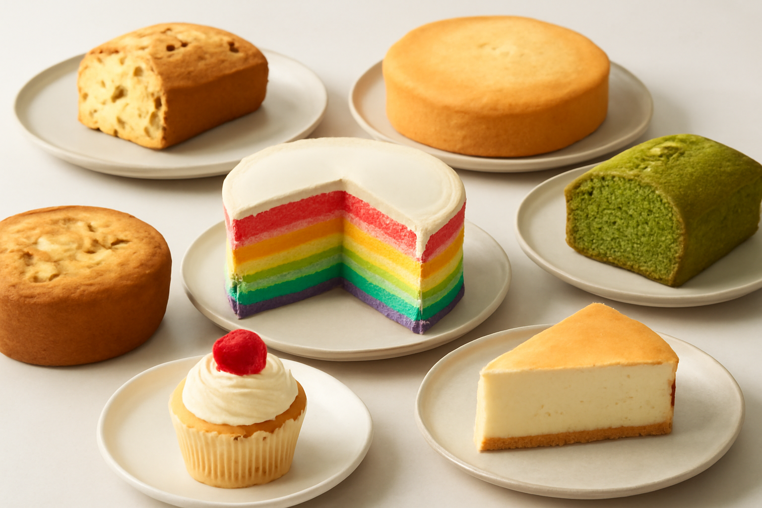ホットケーキミックスを使った色とりどりのケーキの集合写真