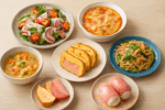 ハムを使った色とりどりの料理のイメージ