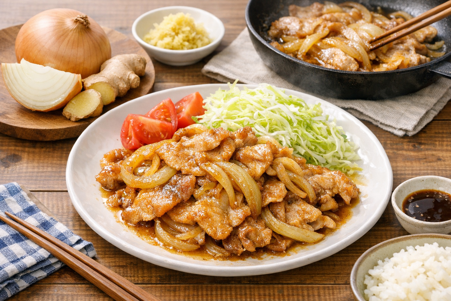 美味しそうな玉ねぎ生姜焼きのメインビジュアル