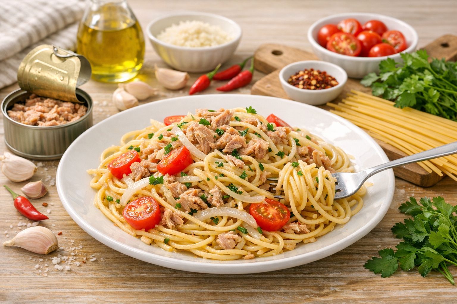 美味しそうなツナパスタの完成イメージ