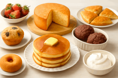 ホットケーキミックスで作られた美味しそうなスイーツの数々