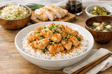 鶏胸肉ご飯の美味しそうな完成写真