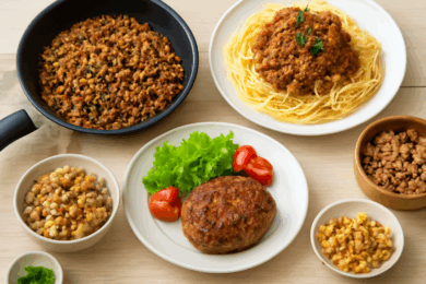 ひき肉を使った美味しそうな料理の詰め合わせ