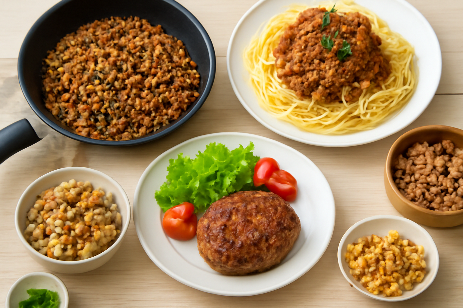 ひき肉を使った美味しそうな料理の詰め合わせ