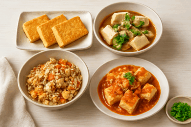 木綿豆腐を使った美味しそうな和洋中のおかずイメージ
