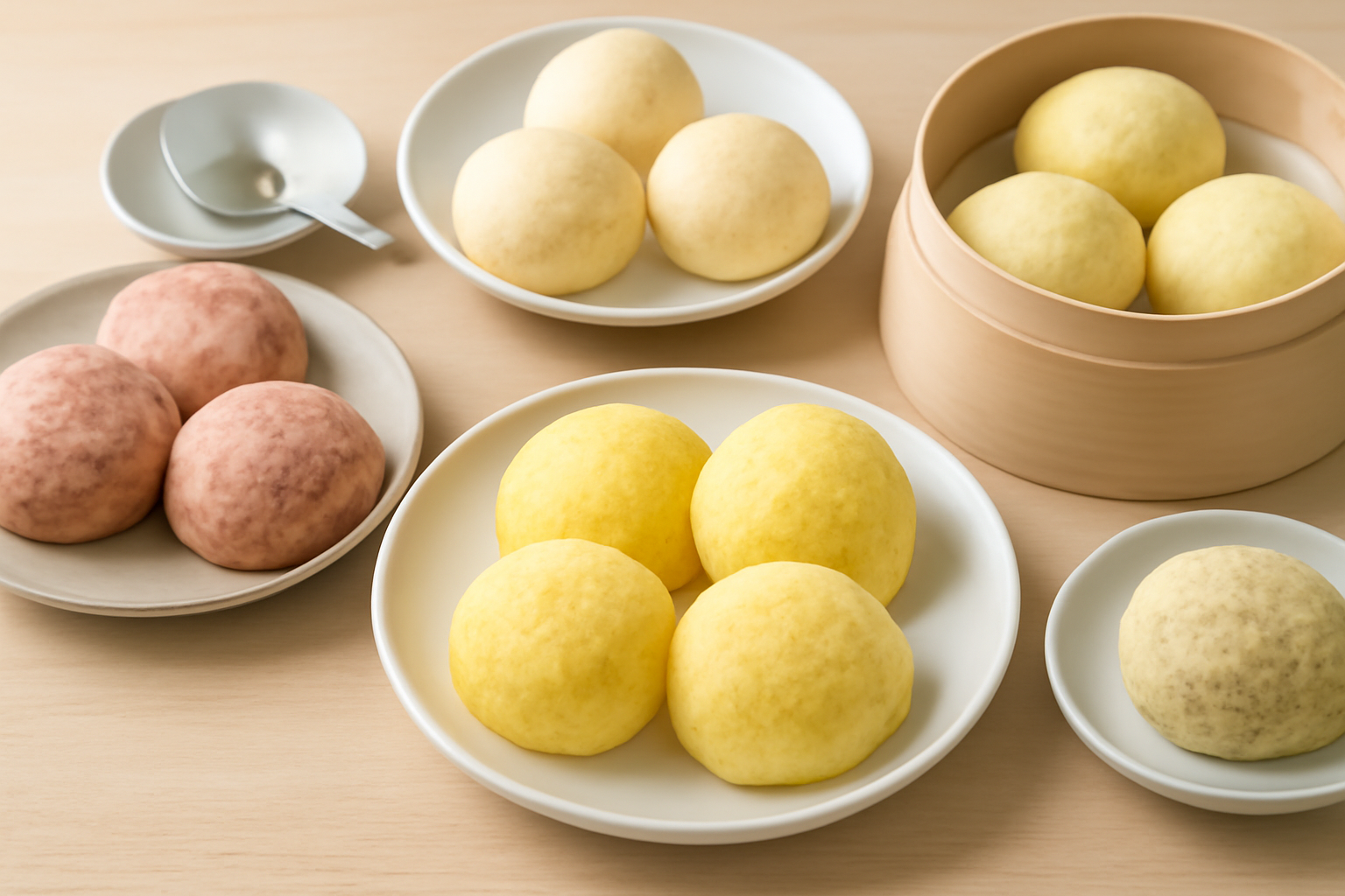 ふっくらと美味しく蒸し上がった、バリエーション豊かな蒸しパンのイメージ