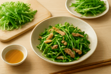 シャキシャキとした新鮮な水菜を使った美味しそうな料理のイメージ
