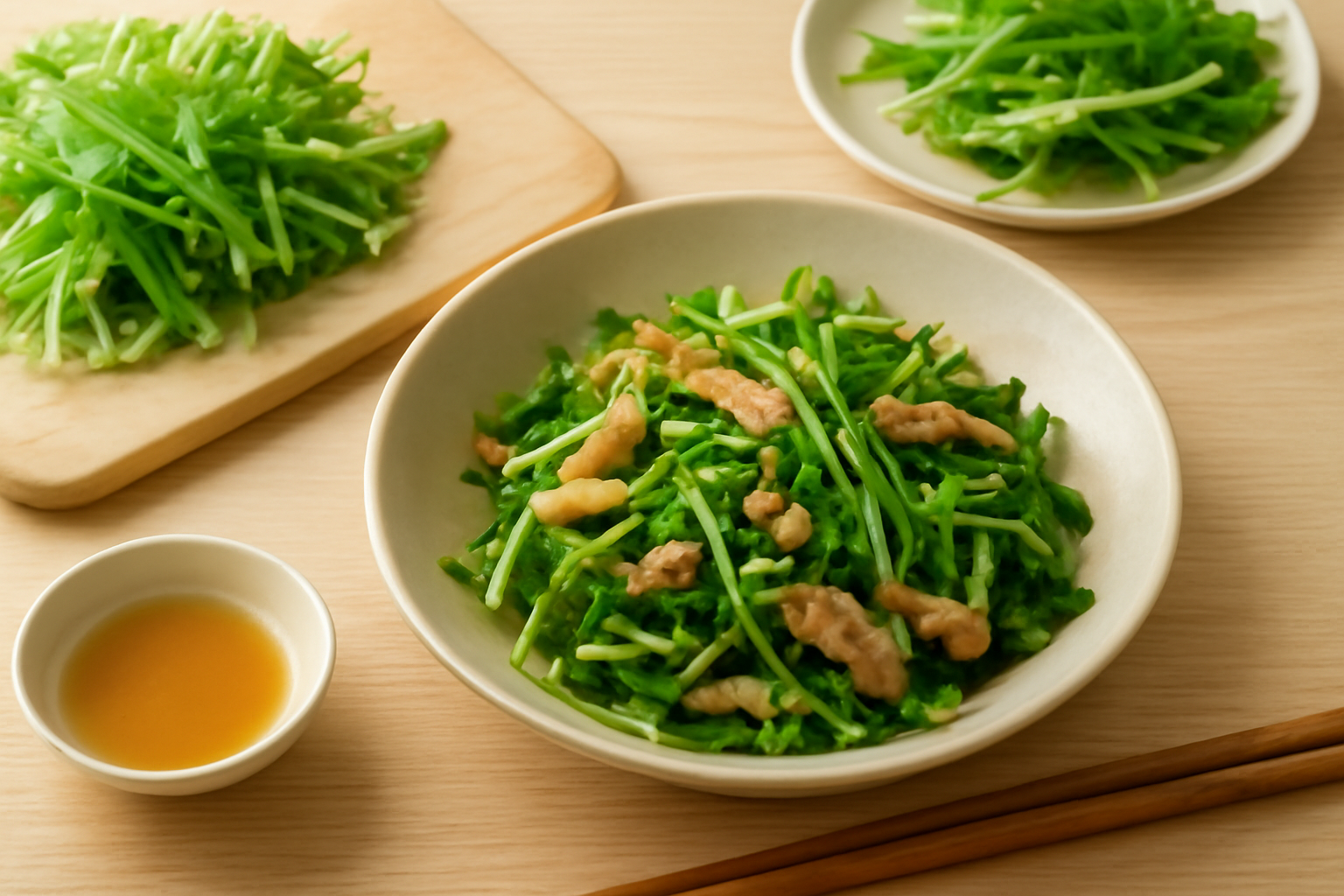 シャキシャキとした新鮮な水菜を使った美味しそうな料理のイメージ