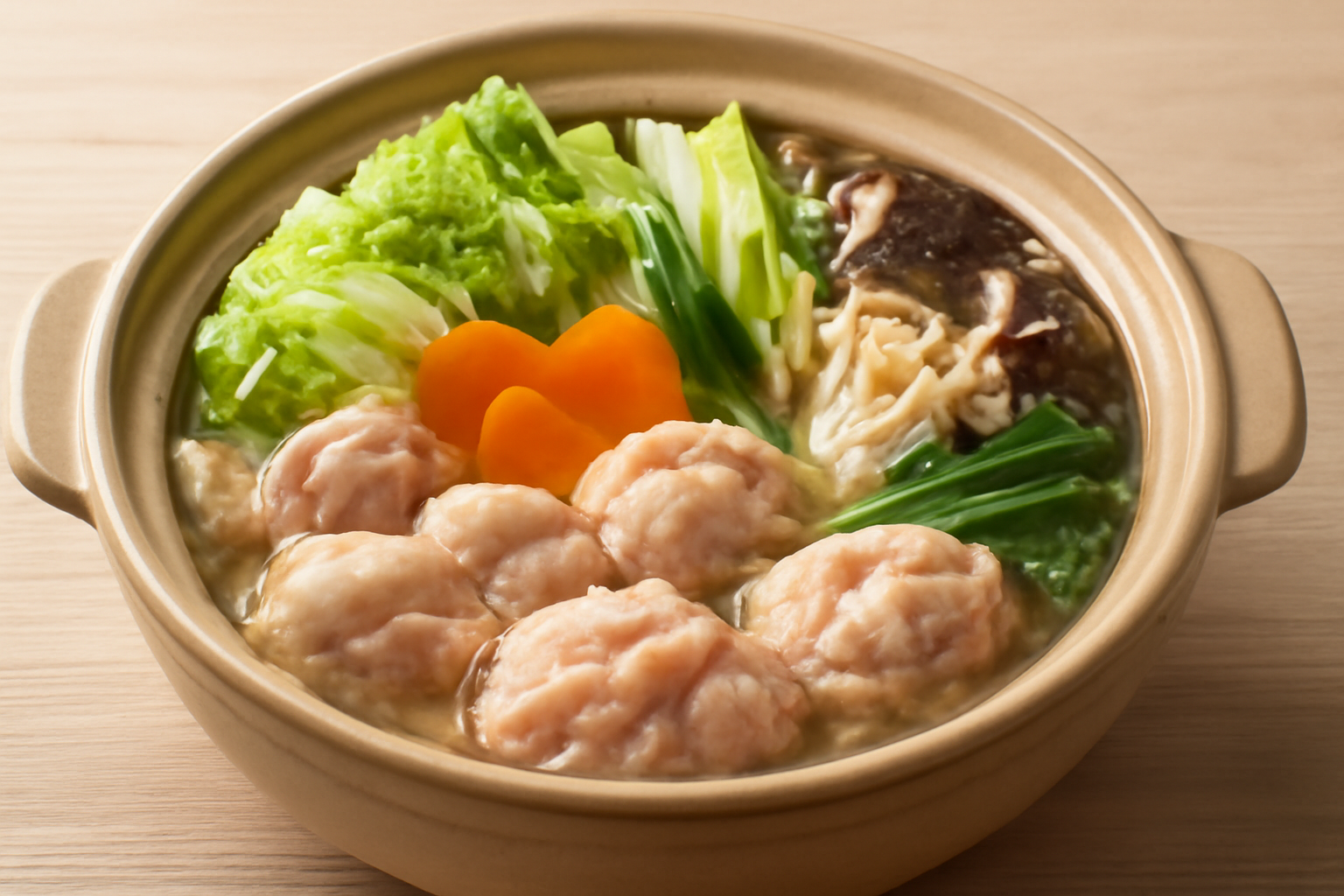 鶏もも肉や野菜がたっぷり入った土鍋の鶏肉鍋のイメージ