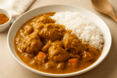 食欲をそそる熱々の美味しい鶏肉カレーの盛り付け