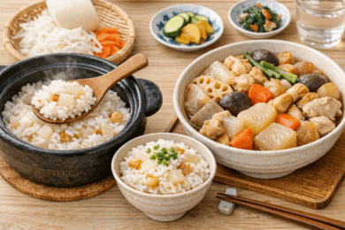 炊きたての大根ご飯と煮物のイメージ画像